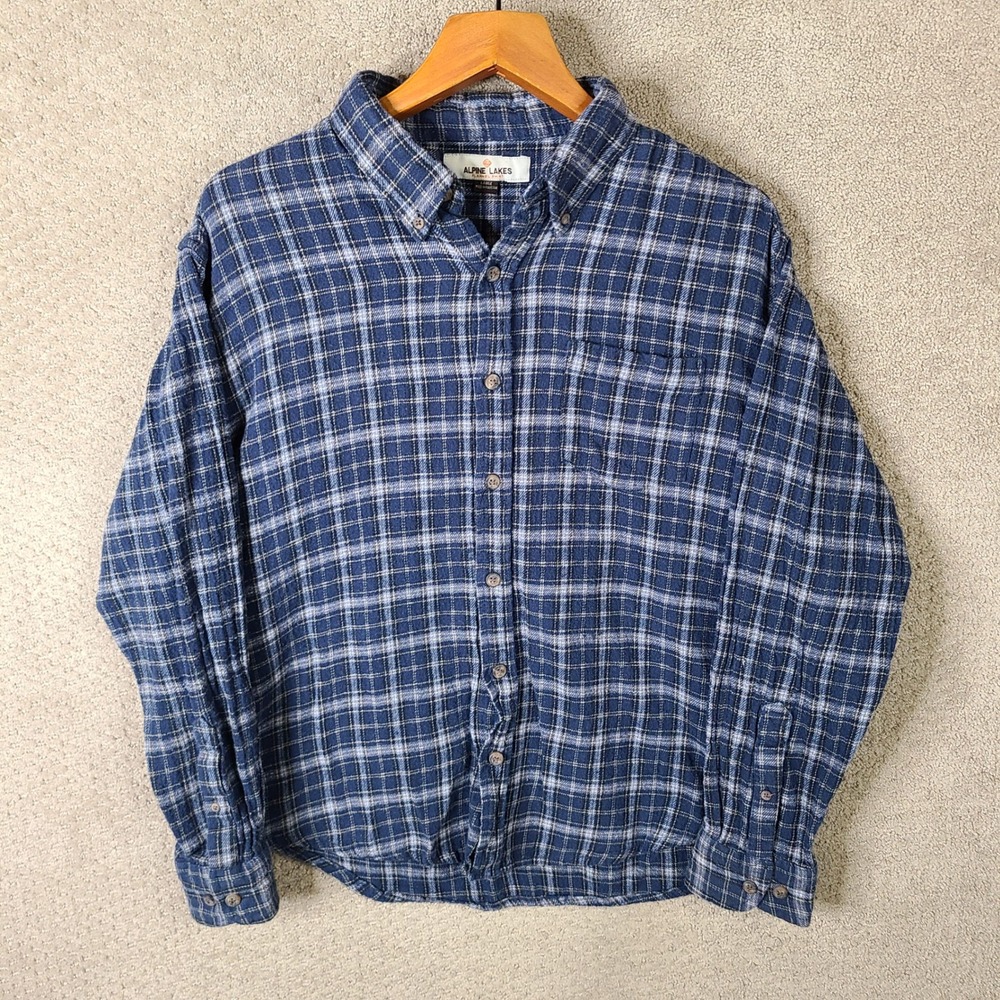 Alpine Lakes Shirt Mens‎ Large Blue Plaid Flannel Long Sleeve Button Down Cotton